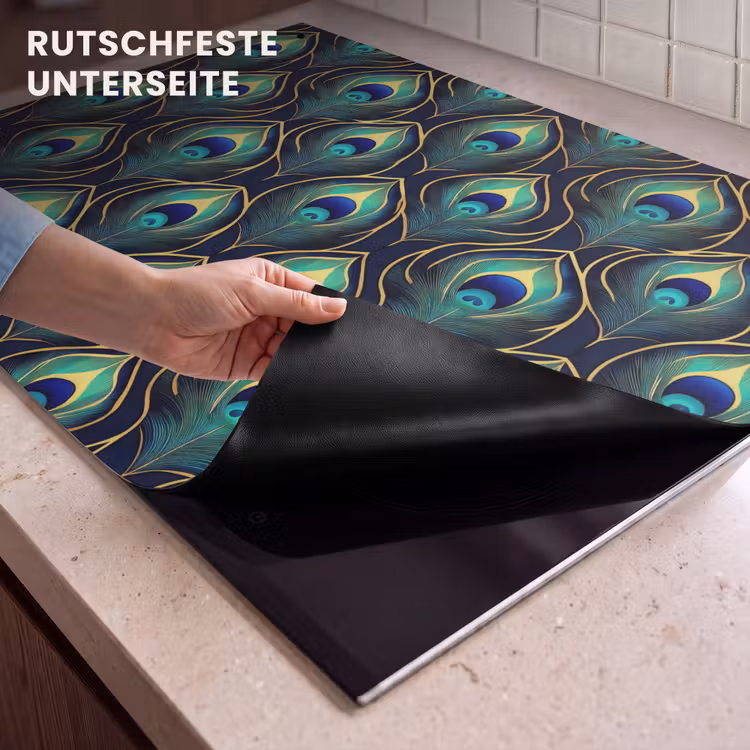 2-in-1 Herdabdeckplatte & Spritzschutz - Pfau - Federn - Grün - Pauw - Veren - Groen Inductie beschemer met haakjes klein 777