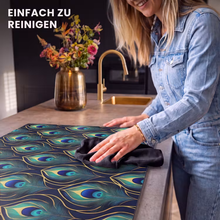 2-in-1 Herdabdeckplatte & Spritzschutz - Pfau - Federn - Grün - Pauw - Veren - Groen Inductie beschemer met haakjes klein 777