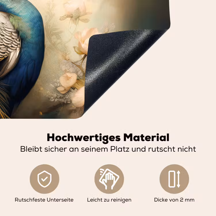 2-in-1 Herdabdeckplatte & Spritzschutz - Pfau - Pfauenfedern - Blumen - Botanisch - Pauw - Pauwenveren - Bloemen - Vogels - Botanisch Inductie beschemer met haakjes klein