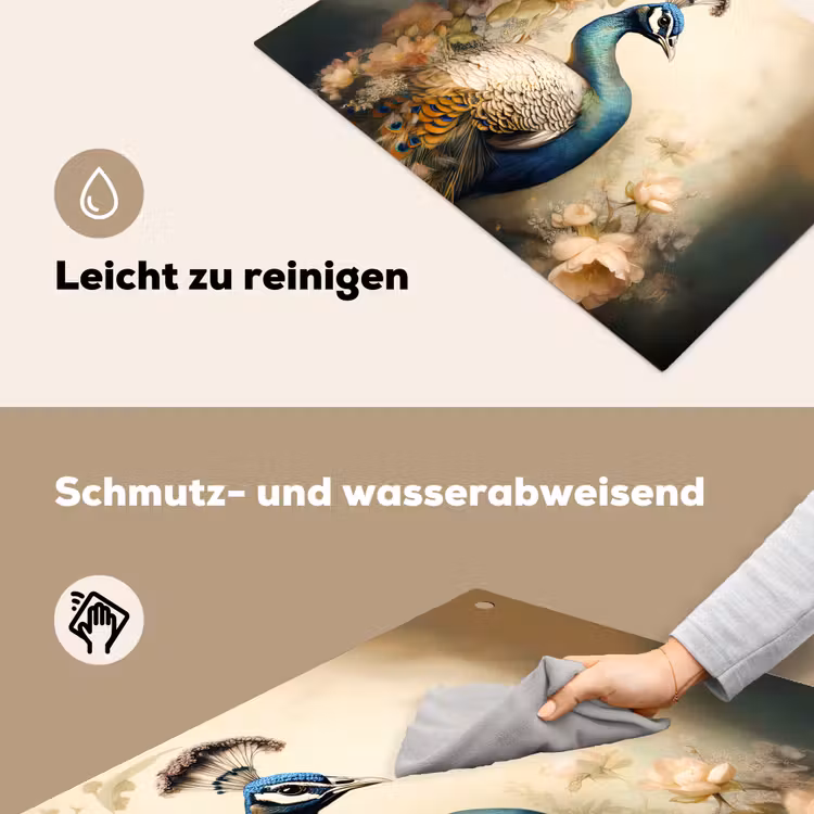 2-in-1 Herdabdeckplatte & Spritzschutz - Pfau - Pfauenfedern - Blumen - Botanisch - Pauw - Pauwenveren - Bloemen - Vogels - Botanisch Inductie beschemer met haakjes klein