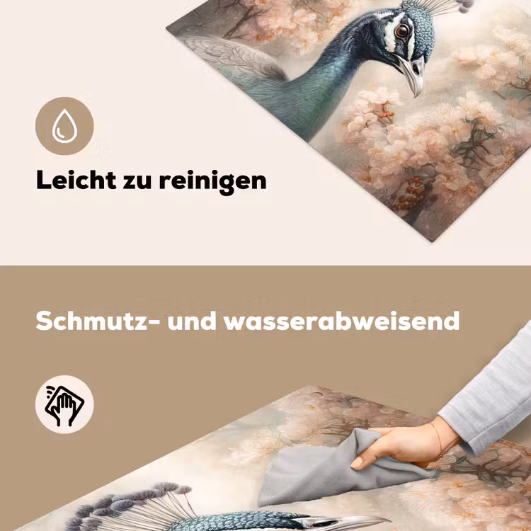 2-in-1 Herdabdeckplatte & Spritzschutz - Pfau - Vögel - Blumen - Baum - Botanisch - Pauw - Vogels - Bloemen - Boom - Botanisch Inductie beschemer met haakjes klein