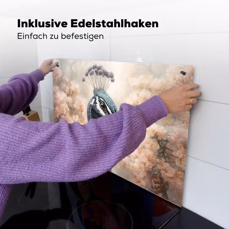2-in-1 Herdabdeckplatte & Spritzschutz - Pfau - Vögel - Blumen - Baum - Botanisch - Pauw - Vogels - Bloemen - Boom - Botanisch Inductie beschemer met haakjes klein