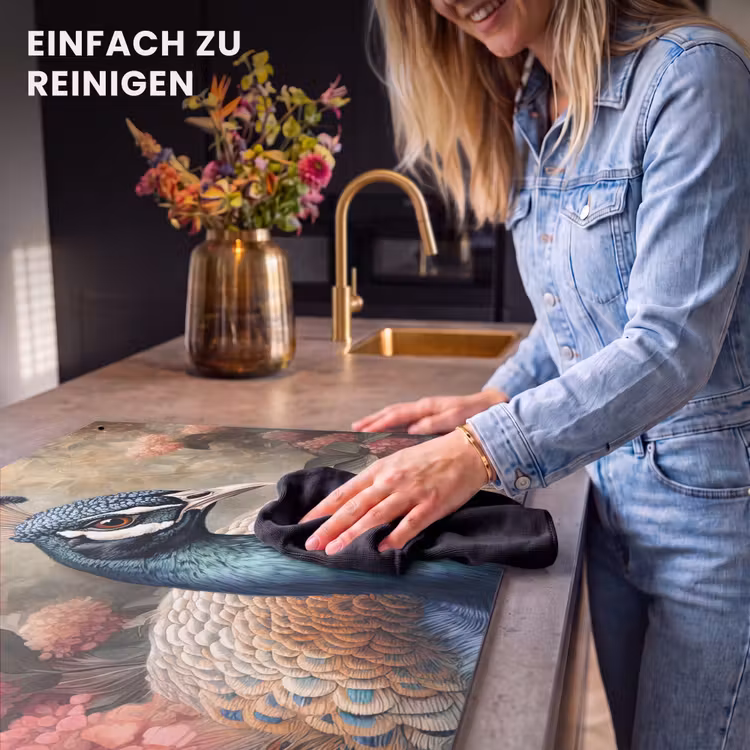 2-in-1 Herdabdeckplatte & Spritzschutz - Pfau - Vogel - Pflanzen - Pfauenfedern - Pauw - Vogel - Bloemen - Planten - Pauwenveren Inductie beschemer met haakjes klein