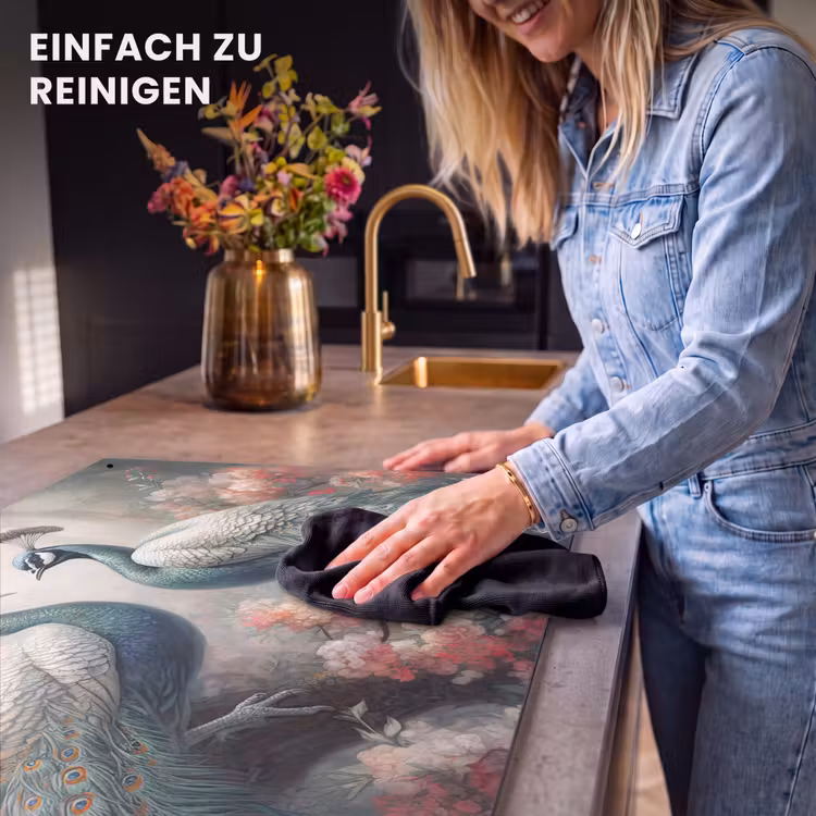 2-in-1 Herdabdeckplatte & Spritzschutz - Pfaue - Pfauenfedern - Vögel - Natur - Pauwen - Pauwenveren - Vogels - Bloemen - Natuur Inductie beschemer met haakjes klein