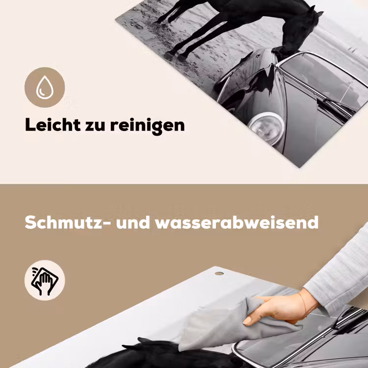 Paard - Auto - Zwart - Wit Inductie beschemer met haakjes klein -ky-schoon-de