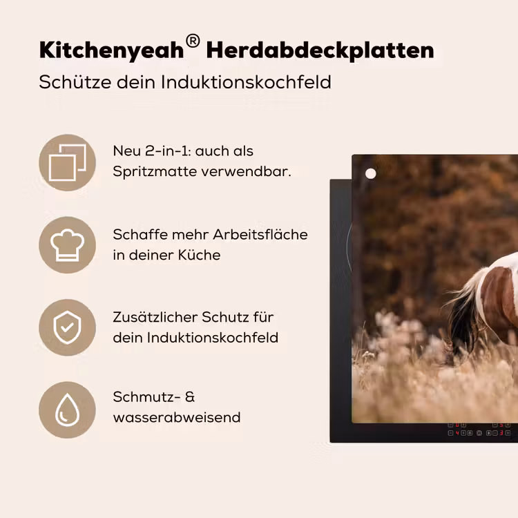 Paard - Bruin - Gras Inductie beschemer met haakjes klein -ky-usp-de