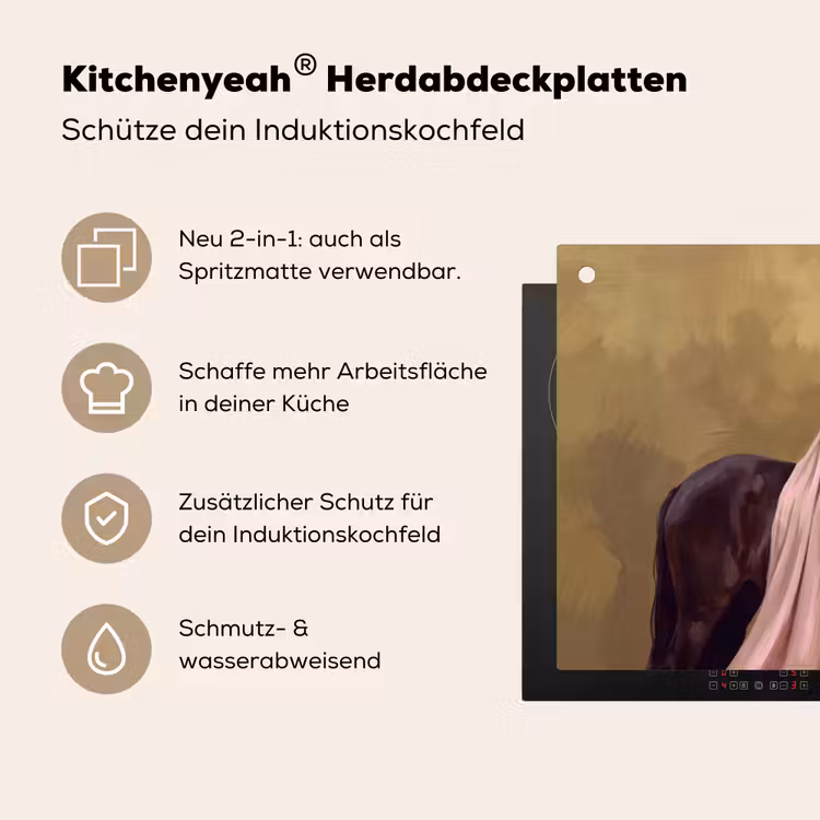 Paard - Klassiek - Oker Inductie beschemer met haakjes klein -ky-usp-de