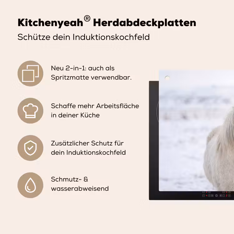 Paard - Kop - Winter - Dieren - Wit Inductie beschemer met haakjes klein -ky-usp-de