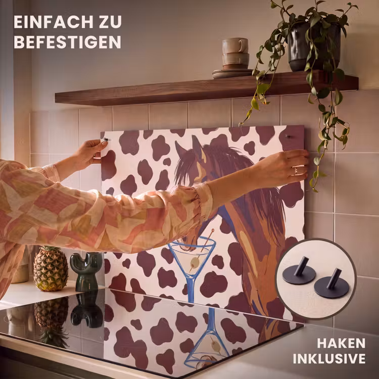 Paard - Martini - Dieren - Abstract - Bruin Inductie beschemer met haakjes klein -ky-ophangen-de