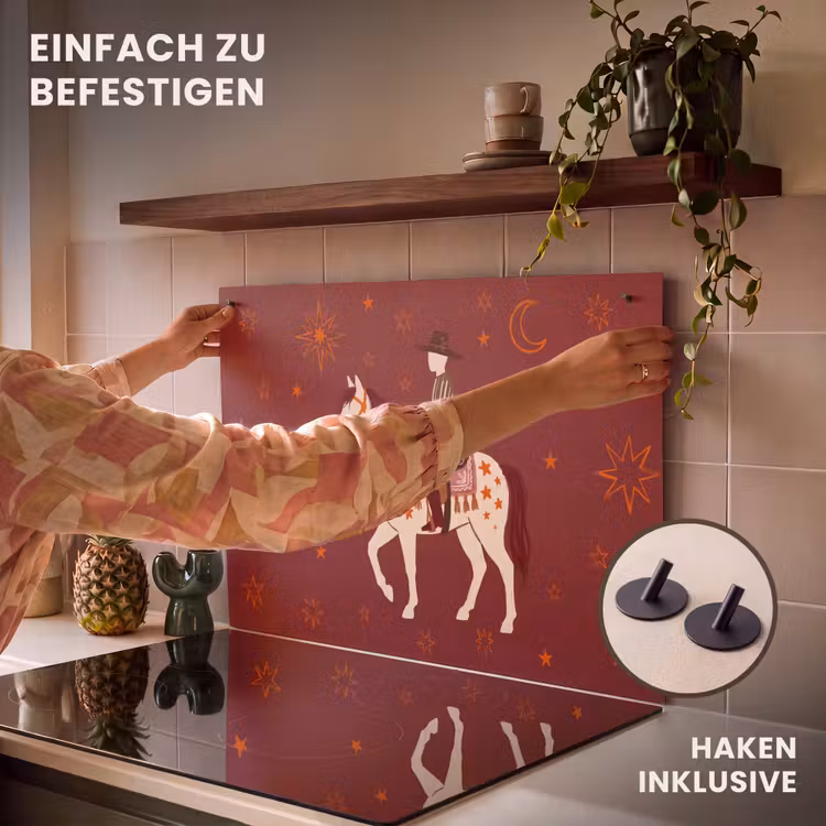 Paard - Ruiter - Sterren - Nacht - Illustratie Inductie beschemer met haakjes klein -ky-ophangen-de