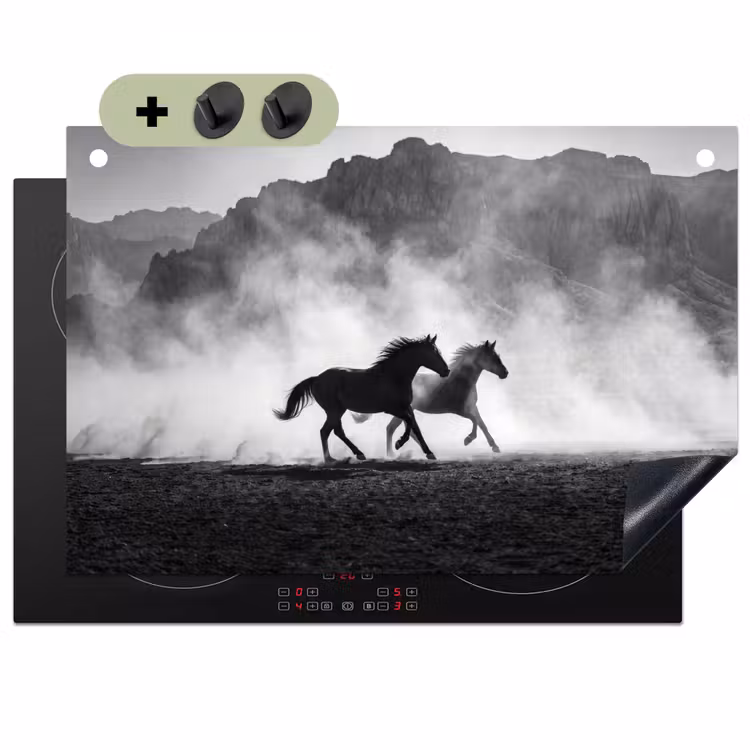 Paard - Ren - Stof - Zwart-wit - Dieren Inductie beschemer met haakjes klein -3d