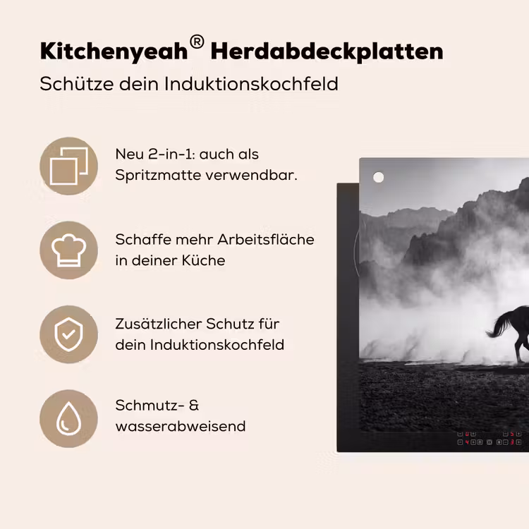 Paard - Ren - Stof - Zwart-wit - Dieren Inductie beschemer met haakjes klein -ky-usp-de