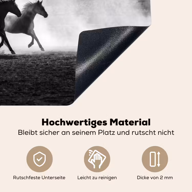 Paard - Ren - Stof - Zwart-wit - Dieren Inductie beschemer met haakjes klein -ky-onderkant-de