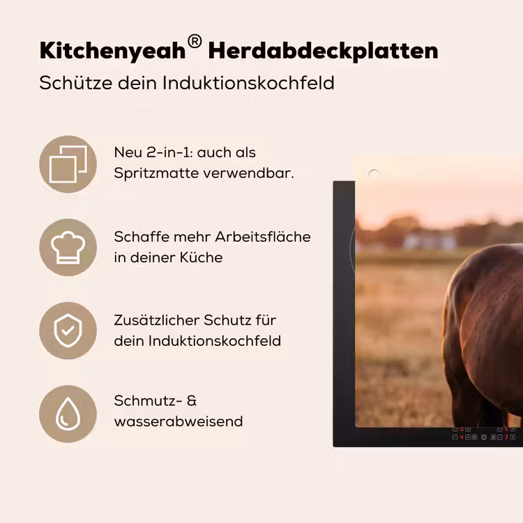 Paard - Zonsondergang - Bruin Inductie beschemer met haakjes klein -ky-usp-de