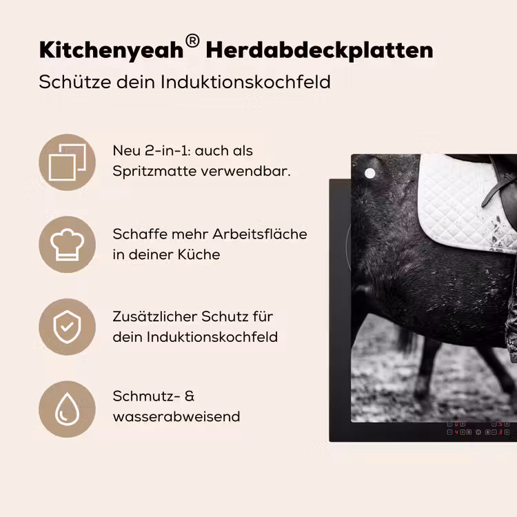 Paard - Sport - Zwart - Wit Inductie beschemer met haakjes klein -ky-usp-de
