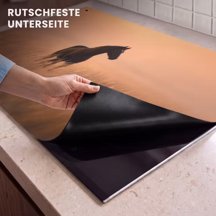 2-in-1 Herdabdeckplatte & Spritzschutz - Pferd - Wiese - Sonnenuntergang - Paard - Grasveld - Zonsondergang Inductie beschemer met haakjes klein