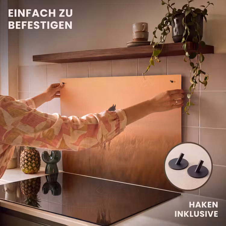 2-in-1 Herdabdeckplatte & Spritzschutz - Pferd - Wiese - Sonnenuntergang - Paard - Grasveld - Zonsondergang Inductie beschemer met haakjes klein