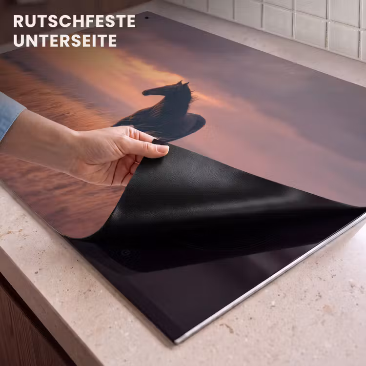 2-in-1 Herdabdeckplatte & Spritzschutz - Pferd - Wolken - Offenes Feld - Paard - Wolken - Open veld Inductie beschemer met haakjes klein