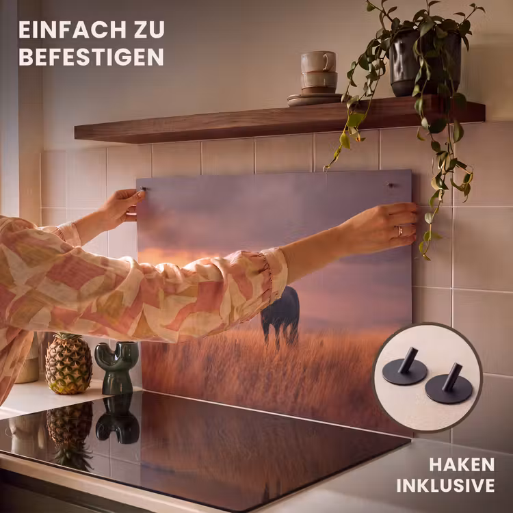 2-in-1 Herdabdeckplatte & Spritzschutz - Pferd - Wolken - Offenes Feld - Paard - Wolken - Open veld Inductie beschemer met haakjes klein