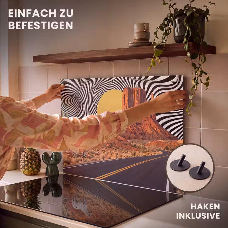 2-in-1 Herdabdeckplatte & Spritzschutz - Pferd – Wüste – Natur - Paard - Woestijn - Natuur Inductie beschemer met haakjes klein