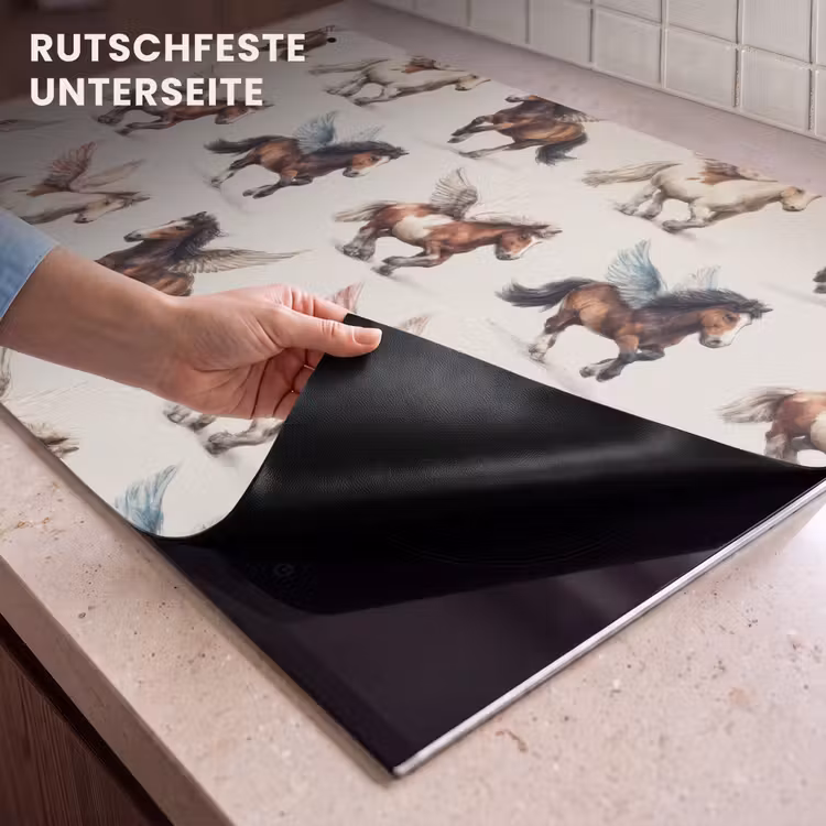 2-in-1 Herdabdeckplatte & Spritzschutz - Pferde - Flügel - Farbenfroh - Paarden - Vleugels - Kleurrijk Inductie beschemer met haakjes klein 777