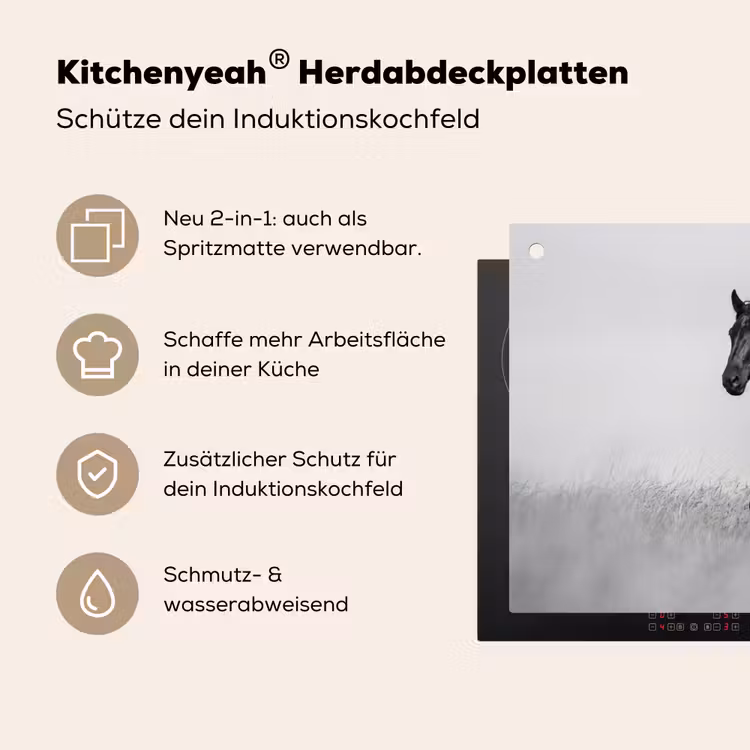 Paarden - Gras - Zwart - Wit Inductie beschemer met haakjes klein -ky-usp-de