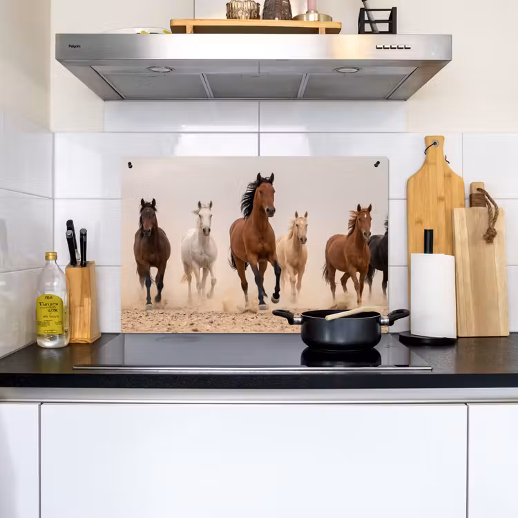 Kudde paarden - Stofwolk - Bruin - Zwart Inductie beschemer met haakjes klein -sfeer2