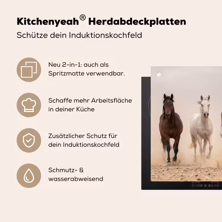 Kudde paarden - Stofwolk - Bruin - Zwart Inductie beschemer met haakjes klein -ky-usp-de