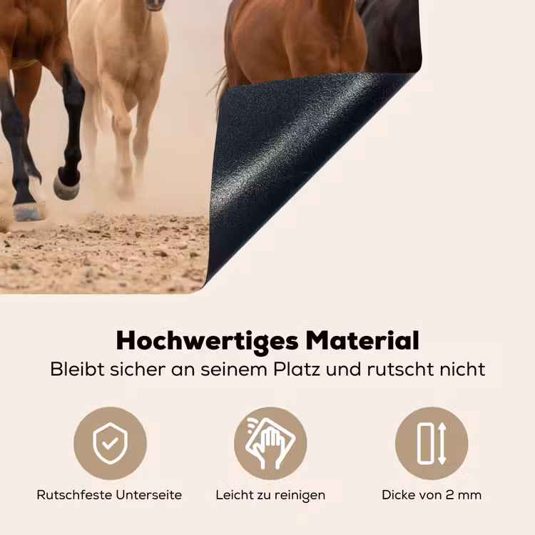 Kudde paarden - Stofwolk - Bruin - Zwart Inductie beschemer met haakjes klein -ky-onderkant-de