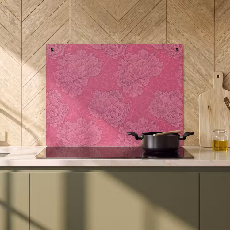 2-in-1 Herdabdeckplatte & Spritzschutz - Pfingstrosen - Energetisch - Rosa - Pioenrozen - Energiek - Roze Inductie beschemer met haakjes klein 777