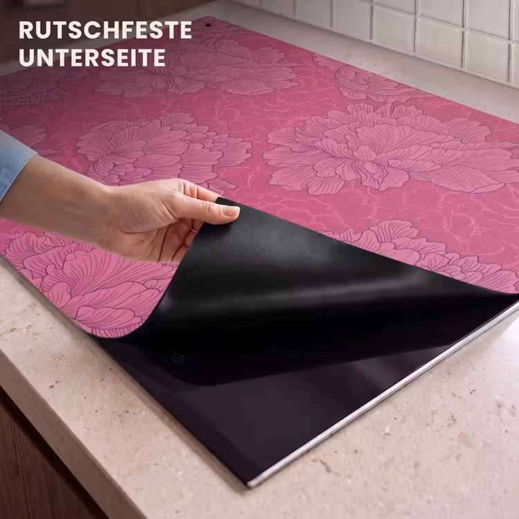 2-in-1 Herdabdeckplatte & Spritzschutz - Pfingstrosen - Energetisch - Rosa - Pioenrozen - Energiek - Roze Inductie beschemer met haakjes klein 777