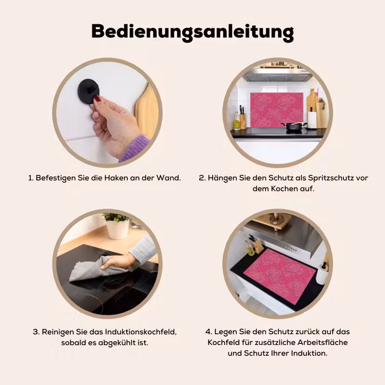 2-in-1 Herdabdeckplatte & Spritzschutz - Pfingstrosen - Energetisch - Rosa - Pioenrozen - Energiek - Roze Inductie beschemer met haakjes klein 777