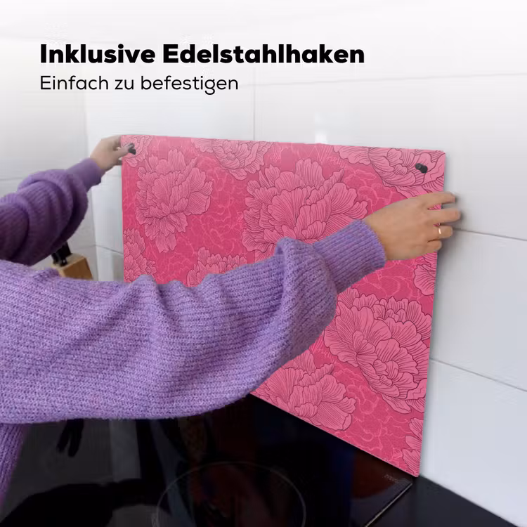 2-in-1 Herdabdeckplatte & Spritzschutz - Pfingstrosen - Energetisch - Rosa - Pioenrozen - Energiek - Roze Inductie beschemer met haakjes klein 777