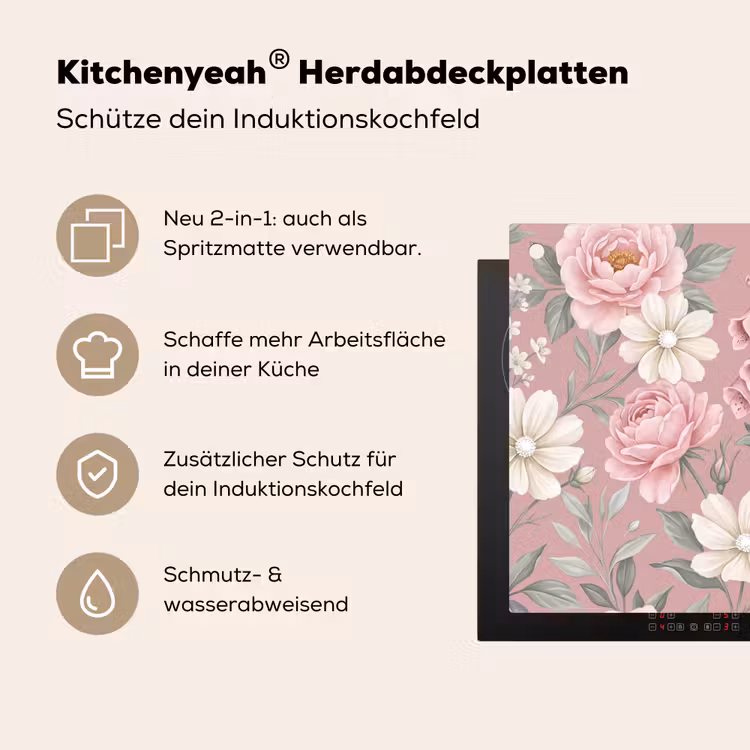 Pioenrozen - Vingerhoedskruid - Pink Inductie beschemer met haakjes klein -ky-usp-de