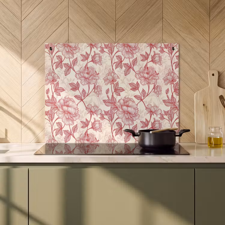 2-in-1 Herdabdeckplatte & Spritzschutz - Pfingstrosen - Modern - Rot - Pioenrozen - Modern - Rood Inductie beschemer met haakjes klein 777