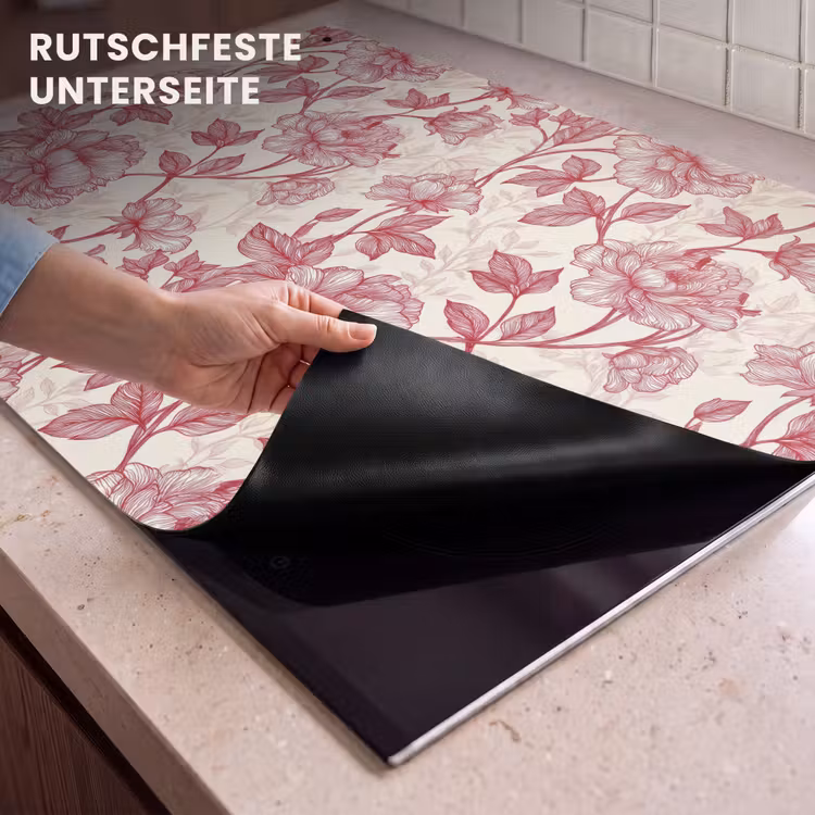 2-in-1 Herdabdeckplatte & Spritzschutz - Pfingstrosen - Modern - Rot - Pioenrozen - Modern - Rood Inductie beschemer met haakjes klein 777