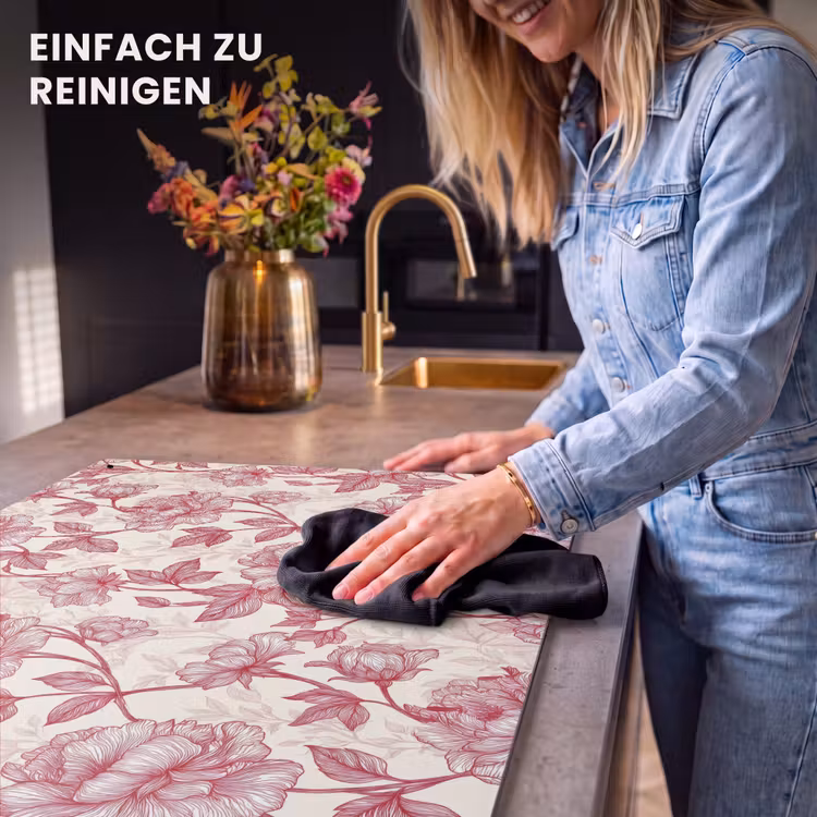 2-in-1 Herdabdeckplatte & Spritzschutz - Pfingstrosen - Modern - Rot - Pioenrozen - Modern - Rood Inductie beschemer met haakjes klein 777