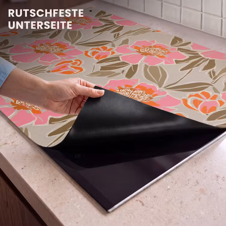 2-in-1 Herdabdeckplatte & Spritzschutz - Pfingstrosen - Muster - Rosa - Pioenrozen - Patroon - Roze Inductie beschemer met haakjes klein 777
