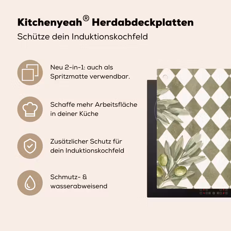 Plant - Olijftakken - Waterverf - Mediterraan - Groen Inductie beschemer met haakjes klein -ky-usp-de
