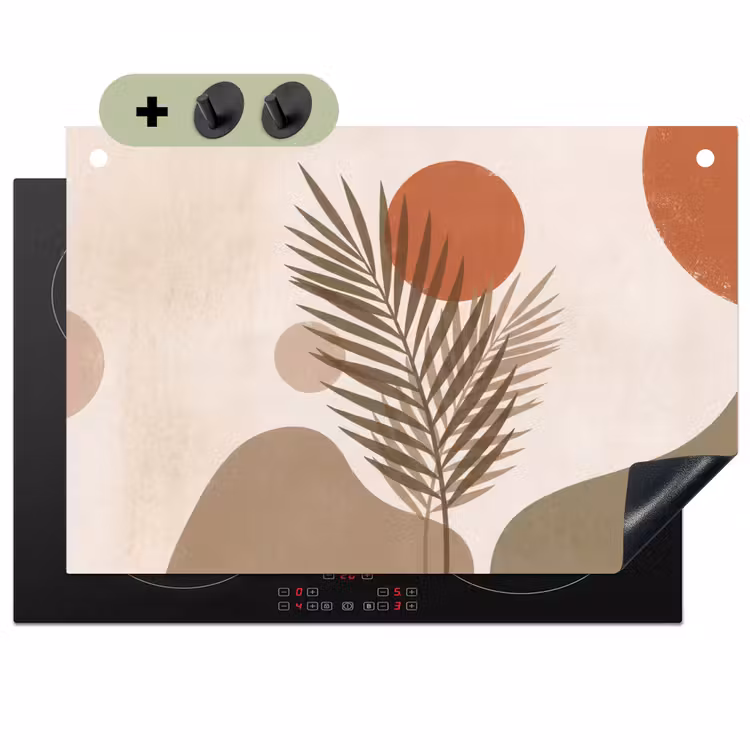 Planten - Bladeren - Abstract - Modern - Beige Inductie beschemer met haakjes klein -3d