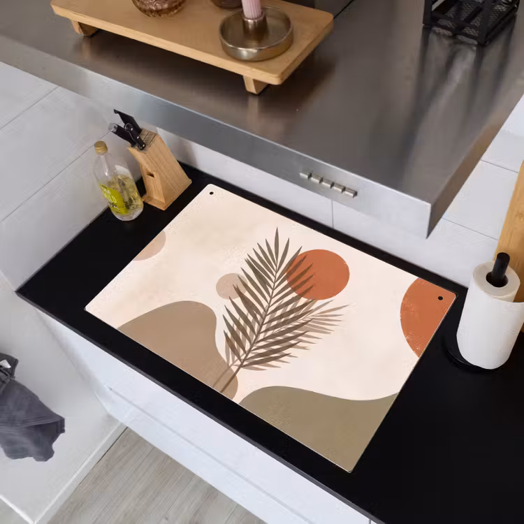 Planten - Bladeren - Abstract - Modern - Beige Inductie beschemer met haakjes klein -sfeer1