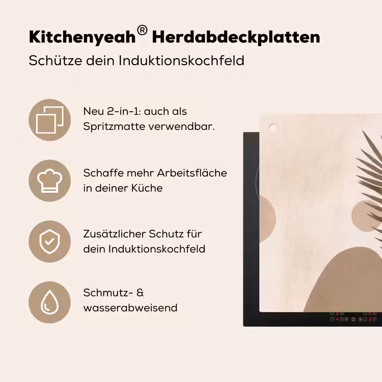 Planten - Bladeren - Abstract - Modern - Beige Inductie beschemer met haakjes klein -ky-usp-de