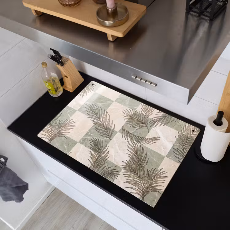 Planten - Bladeren - Marmer - Modern - Groen Inductie beschemer met haakjes klein -sfeer1