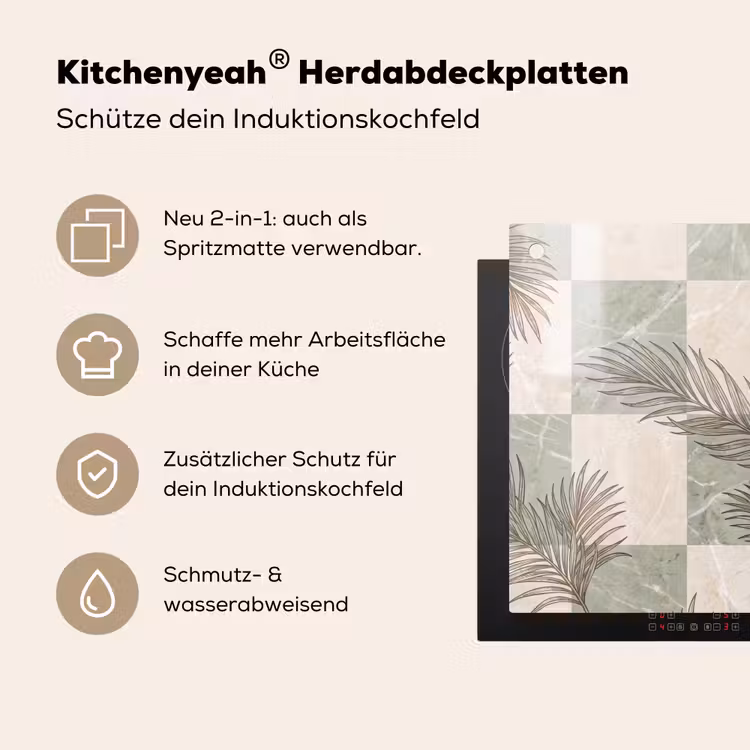 Planten - Bladeren - Marmer - Modern - Groen Inductie beschemer met haakjes klein -ky-usp-de