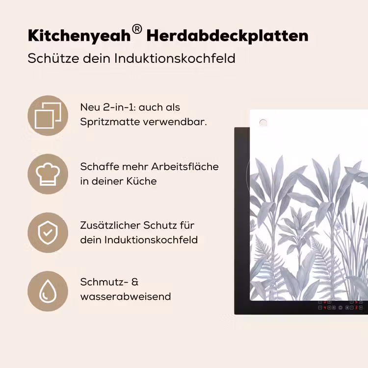 Planten - Bladeren - Natuur - Grijs Inductie beschemer met haakjes klein -ky-usp-de