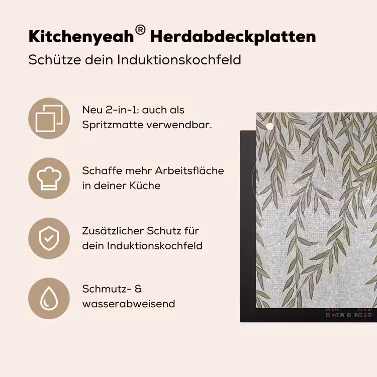 Planten - Mozaïek - Patroon - Groen - Blauw Inductie beschemer met haakjes klein -ky-usp-de