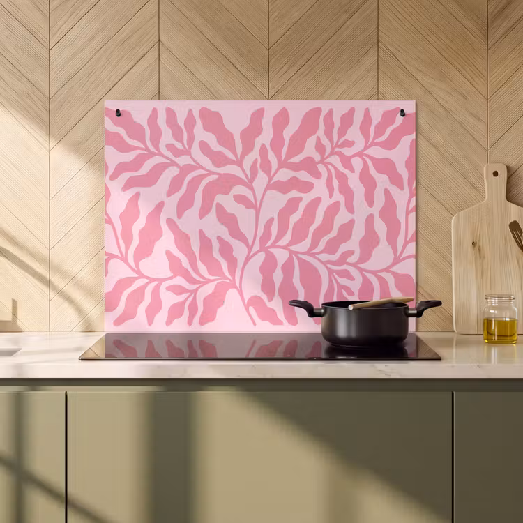 Planten - Organisch - Abstract - Modern - Roze Inductie beschemer met haakjes klein -sfeer2
