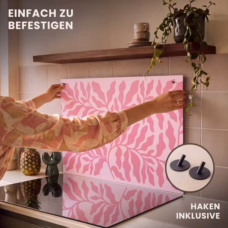 Planten - Organisch - Abstract - Modern - Roze Inductie beschemer met haakjes klein -ky-ophangen-de