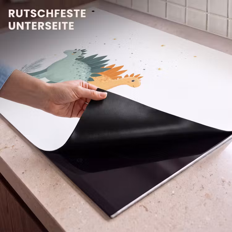 2-in-1 Herdabdeckplatte & Spritzschutz - Pflanzen - Sterne - Dinosaurier - Orange - Planten - Sterren - Dinosaurussen - Oranje Inductie beschemer met haakjes klein