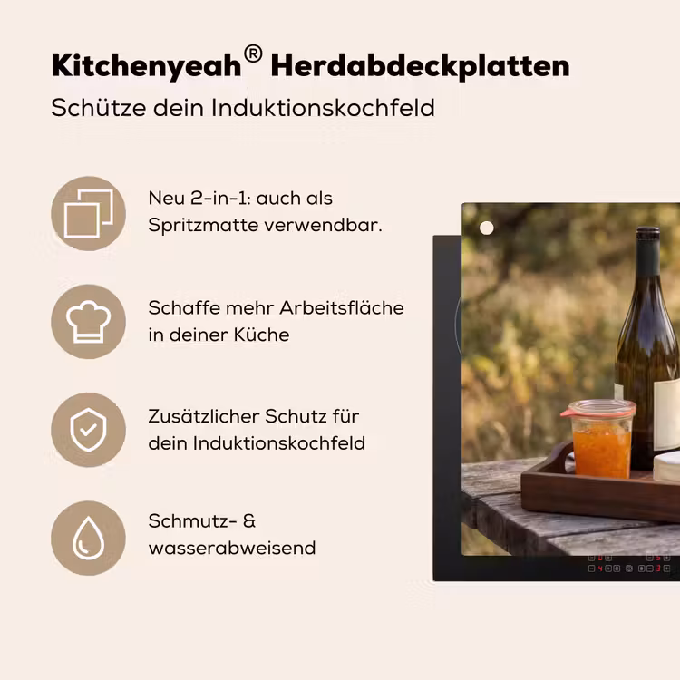Picknick - Wijn - Kaasplankje Inductie beschemer met haakjes klein -ky-usp-de